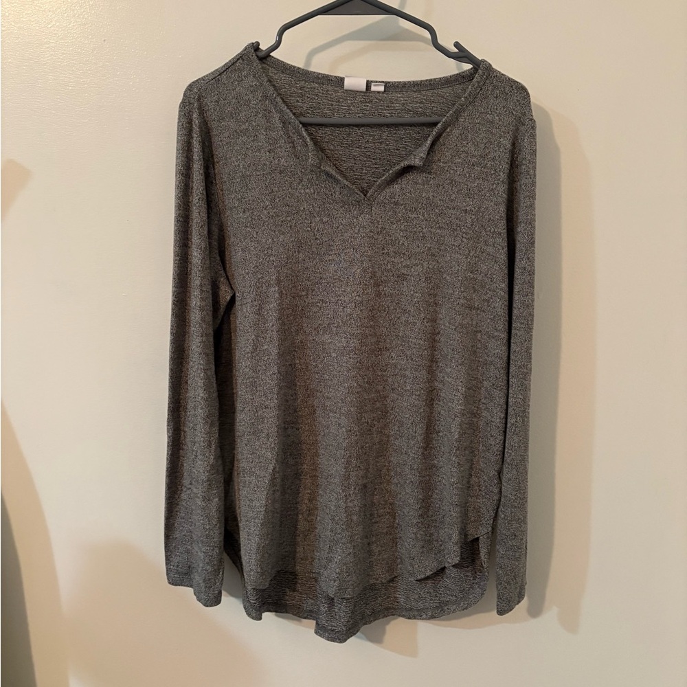 GAP Heather Gray Long-Sleeve V-Neck Tunic Top